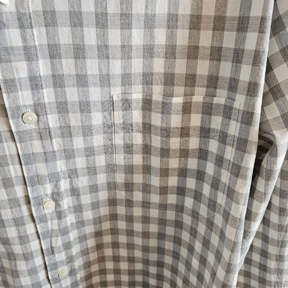 J. Crew Mens Size XL Slim Fit Stretch Organic Cotton Gray White Gingham Check